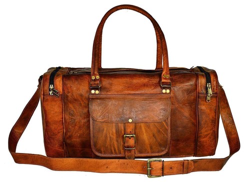Sac De Voyage En Cuir Véritable Marron – Homme – Bandoulière Réglable – Artisanal
