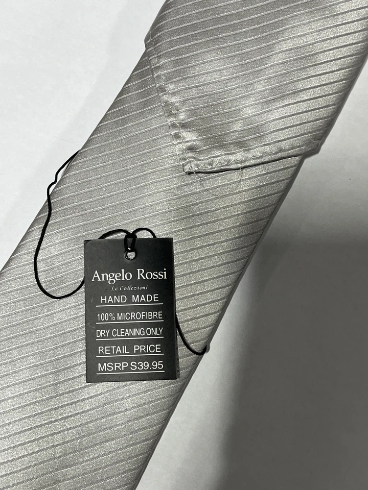 Corbata para Hombres Angelo Rossi Patrón Rayas Plateadas con Cuadrado de Bolsillo a Juego NUEVA Foto 2 de 3