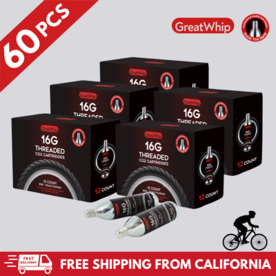 60 PCS GreatWhip 16g CO2 Threaded Cartridges For Bicycle Bike Tire Air Inflator