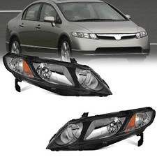 Weelmoto Pair Headlights Black For 2006-2011 Honda Civic Sedan 4-door Headlamps