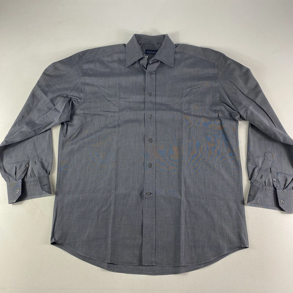 Рубашка Canali на пуговицах мужская XL серая с длинным рукавом сделано в Италии 41-16 РУКАВА КОРОТКИЕ - Изображение 2 из 4