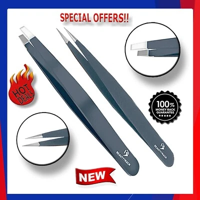 BEAUTYTRACK Sharp Stainless Steel Eyebrow Plucking Hair Removal INGROWN Beauty Tweezers Set