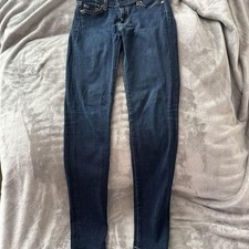7 For All Mankind The Skinny Low-Rise Slim Jeans in Dark Blue Wash Size 27