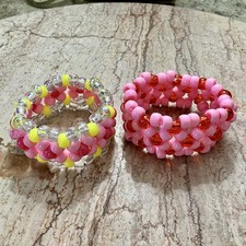 2pc Pink Kandi Cuff Set - Custom Handmade Beaded Bracelets - PLUR / Rave Wear