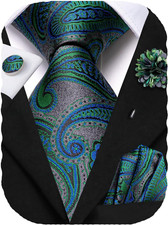 Men'S Silk Ties Formal Woven Classic Necktie Pocket Square Cufflinks Lapel Pin S