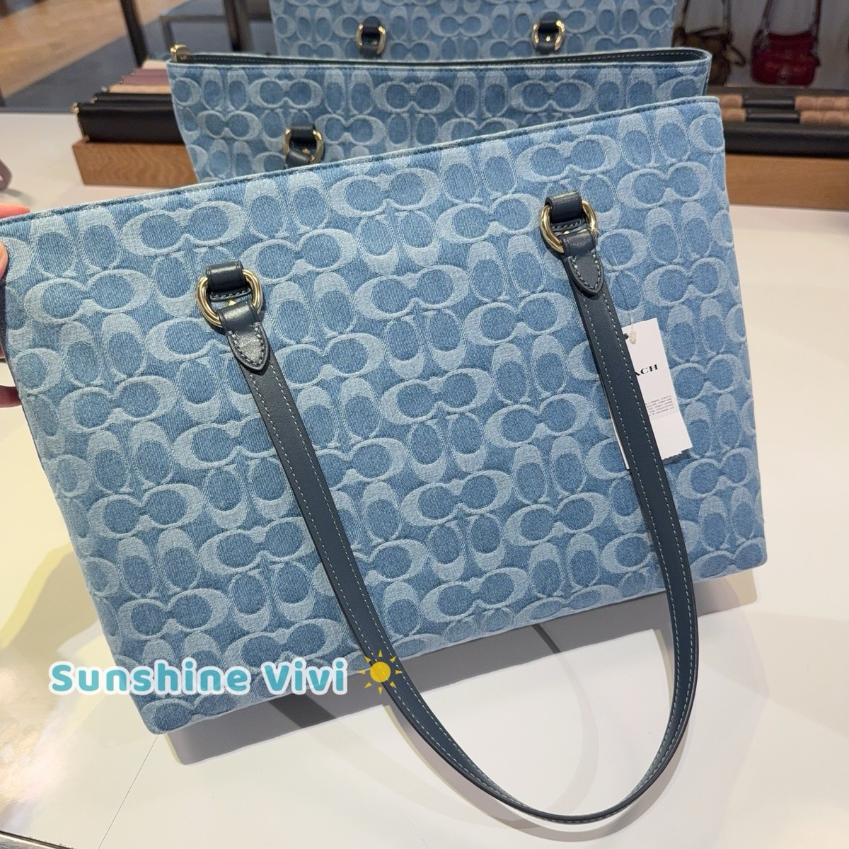 バッグ Coach Tote Bag Denim Signature NWT Coach Station Tote Bag In Signature Denim CDB88 denim/Gold