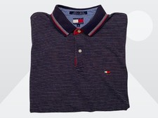 Tommy Hilfiger Men's Red White Blue Striped Short Sleeve Polo Shirt XL Vtg 90's