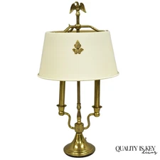 Vintage French Empire Federal Style Small Brass Bouillotte Tole Desk Table Lamp