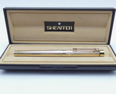 Vintage Sheaffer Targa 1005 Gold Fluted Füllfederhalter, GT, M 14K Feder, Box ''NEUWERTIG''