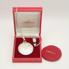OMEGA De Ville Pocket Watch 131.1714 Cal.601 Silver SS Overhauled w/Box Chain