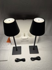 2 Pack Cordless Table Lamps LED 3 Color Stepless Rechargeable Black Heavy Base