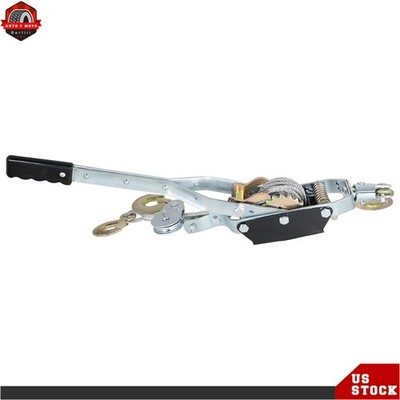 Dual Gear Power Puller 4 Ton 1/4 in Steel Cable 21 in Handle 3 Hooks