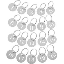 20 Pcs Hollowed Stainless Steel Number Tags Round Metal Keychain