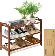 3 Tier Bamboo Shoe Rack, Shoe Shelf Shoes Rack Shoe Organizer for Closet, Entryw