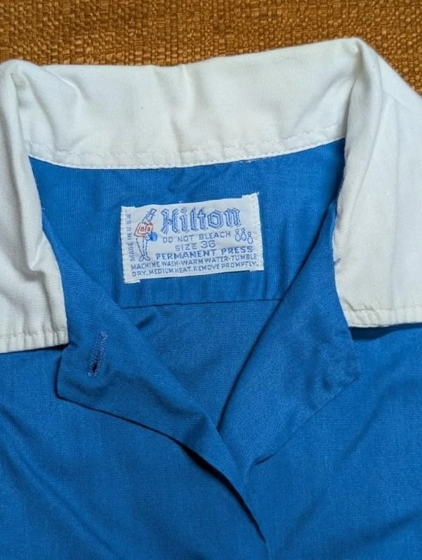 ВИНТАЖНАЯ женская рубашка для боулинга Hilton рокабилли синий соленый перец размер 36 - Изображение 4 из 4