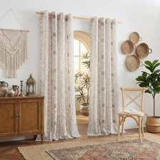 Boho Curtains for Living Room Flax Linen Sheer, Farmhouse Semi Sheer Curtains