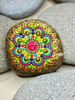 Mandala Stein, bunt, Glücksbringer, Deko, Naturstein vom Bodensee, Einzelstück