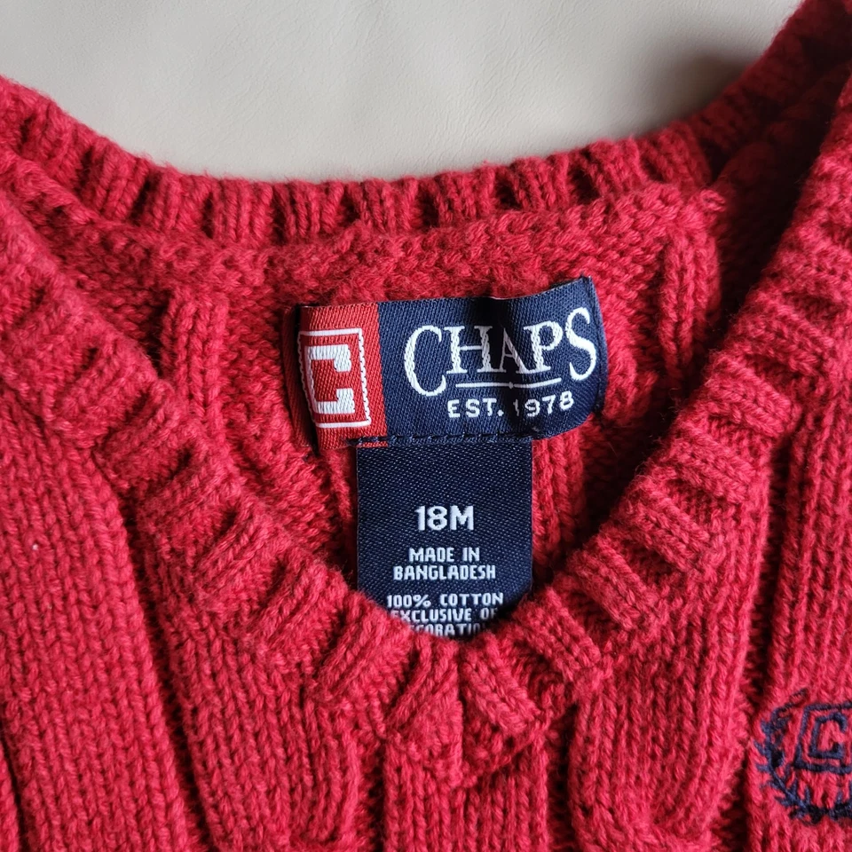 Chaps Est 1978 Boys Red Sweater Vest Sleeveless 100% Cotton 18 M W/Chaps Logo - Image 2 of 4