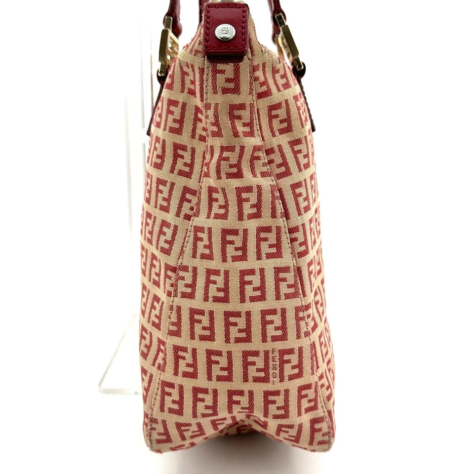 Bolso de Hombro Fendi Zucchino Bolso de Mano Cuero Lona Rojo 250T0252 Foto 4 de 4