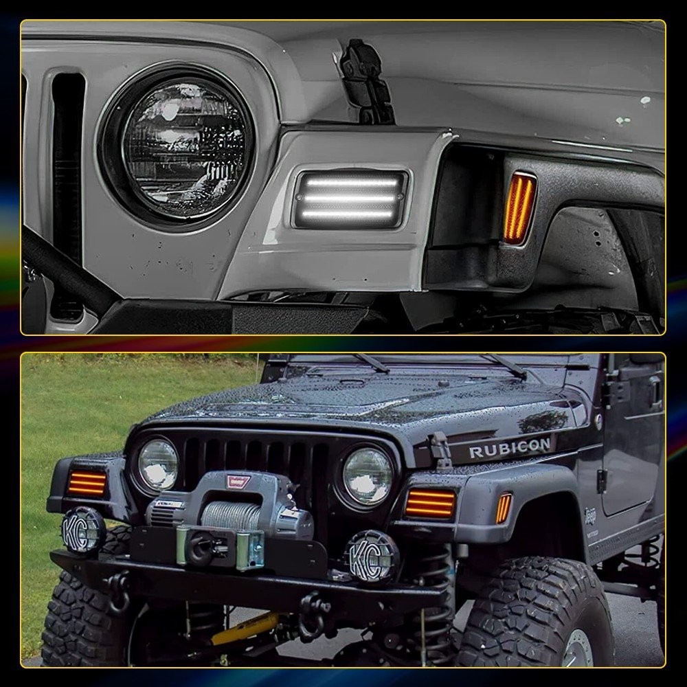 LED Amber Dynamic Front Bumper Turn Signal Lights DRL For Jeep 97-06 Wrangler TJ thumbnail 13