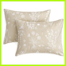 Elegant Floral Pillow Cases Set of 2 - Botanical Cottagecore Design, Tan