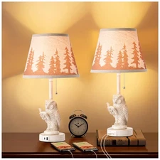 18.9" Farmhouse Lamps Set of 2,Owl White Rustic Table Lamps for Living Room w...