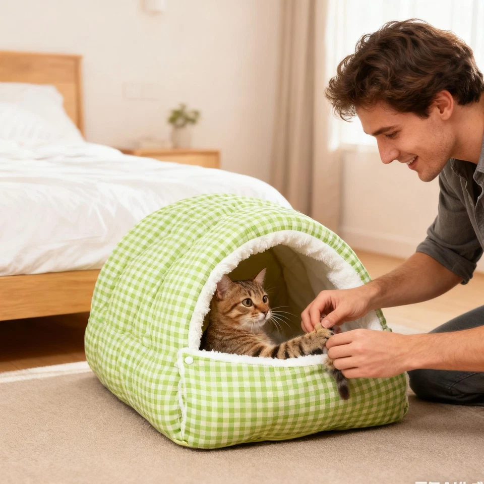 Pet Dog Cave Bed Thick Fleece Warm Soft Washable Beds Tent Sleeping Mats  - Image 4 of 4