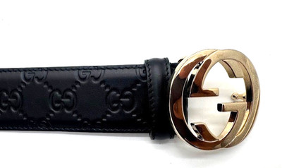 Gucci Signature Leather Belt Black Interlocking G Buckle 370543 95/38