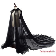 Halloween Costume Women Hood Tulle Cape Cloak Wedding Bridals Soft Mesh Cloaks
