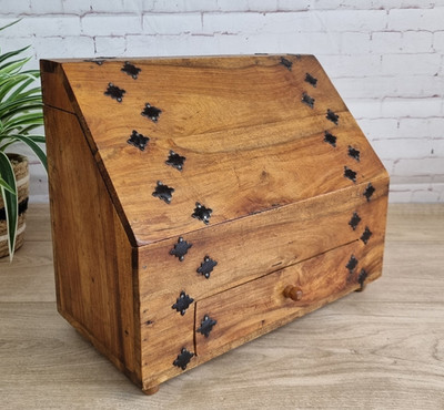 Vintage Wooden Stationery Letter Box Slope Desktop With Drawer