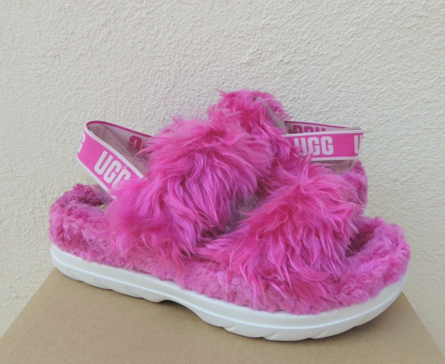UGG DRAGON FRUIT FLUFF ZUCCHERO PELLICCIA SINTETICA PANTOFOLE SLIDE SANDALI US 6 EUR 37 ~NUOVI CON SCATOLA