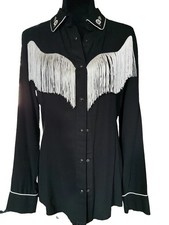 Women Wrangler Cowboy Cowgirl Western Boho Black Shirt White Fringe Nwt Sz S Women Wrangler Cowboy Cowgirl Western Boho Black Shirt White Fringe Nwt Sz S
