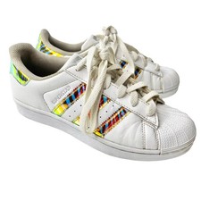 Zapatilla Adidas Superstar II en Blanco Cebra Iridiscente Arco Iris Niño Grande talla 5