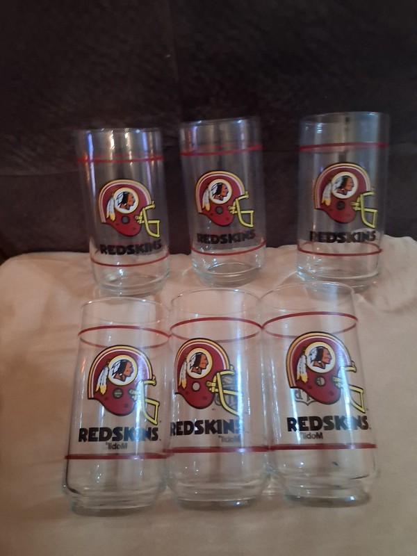 Vintage Redskins NFL Mobil  Drinking  Glass Glasses ~ Set of 6