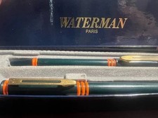 🔴 Waterman Stift Füllfederhalter Kugel Grün Orange F Schatulle Vintage 2 Stifte