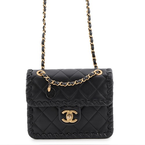 CHANEL Matelasse Single Flap Shoulder Bag Size Mini Lambskin Black AS2495-B2...