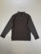 Grey Long Sleeve Polo Shirt Sweater Size XL