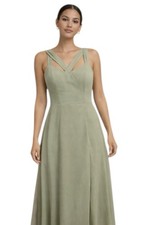 Azazie Sage Green Chiffon Midi Dress Sweetheart Neckline Size C