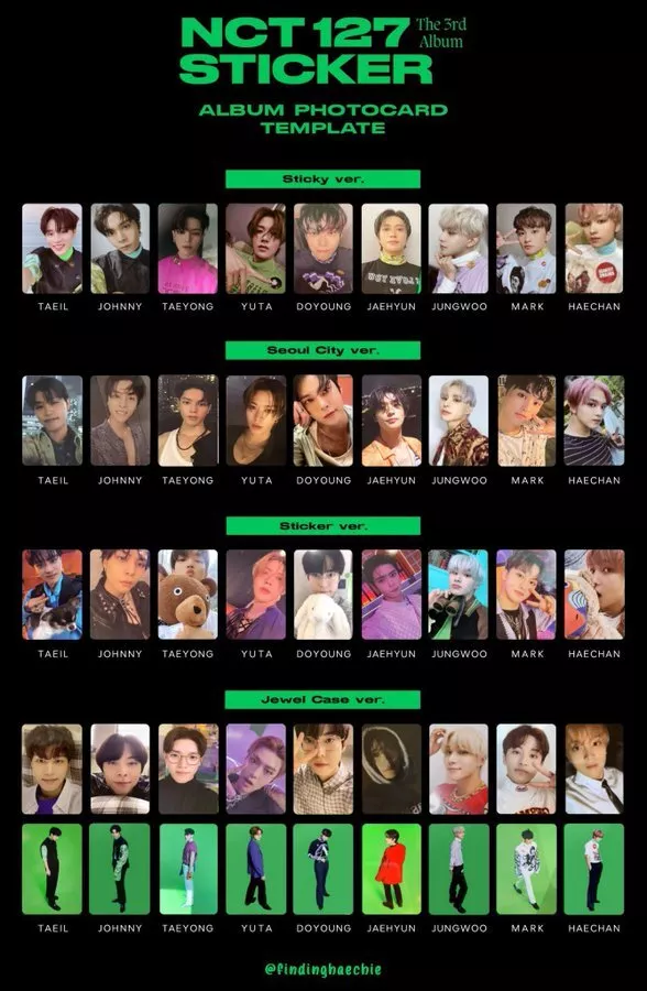 Kpop NCT 127 STICKER Album Photo Card Round Corner Autograph Photocard Set  of 9