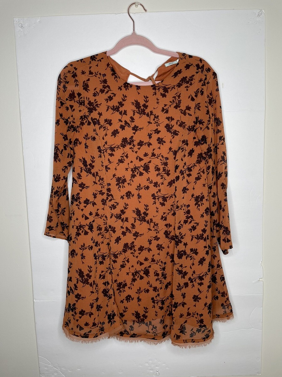 kimchi blue orange dress kimchi blue orange chiffon knee length longsleeve dress Sz S EUC