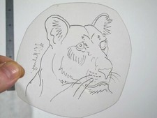 vtg 1960s 1970s Tattoo Flash acetate stencil Lion Head v5 signed LT2