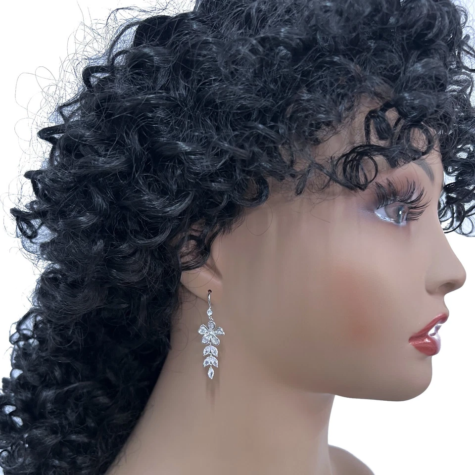 Orecchini Fiori Delicati Donna pl. Oro Bianco 18K Cristalli Zirconi  MM01 - Immagine 2 di 4