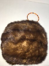 Vintage Genuine Mink Brown Fur Muff Hand Warmer Muff Satin Lined Wristlet 7  x9  
