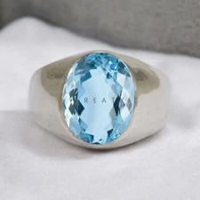 Aquamarine Oval Cut Gemstone With 925 Sterling Silver Ring For Men's #690 *