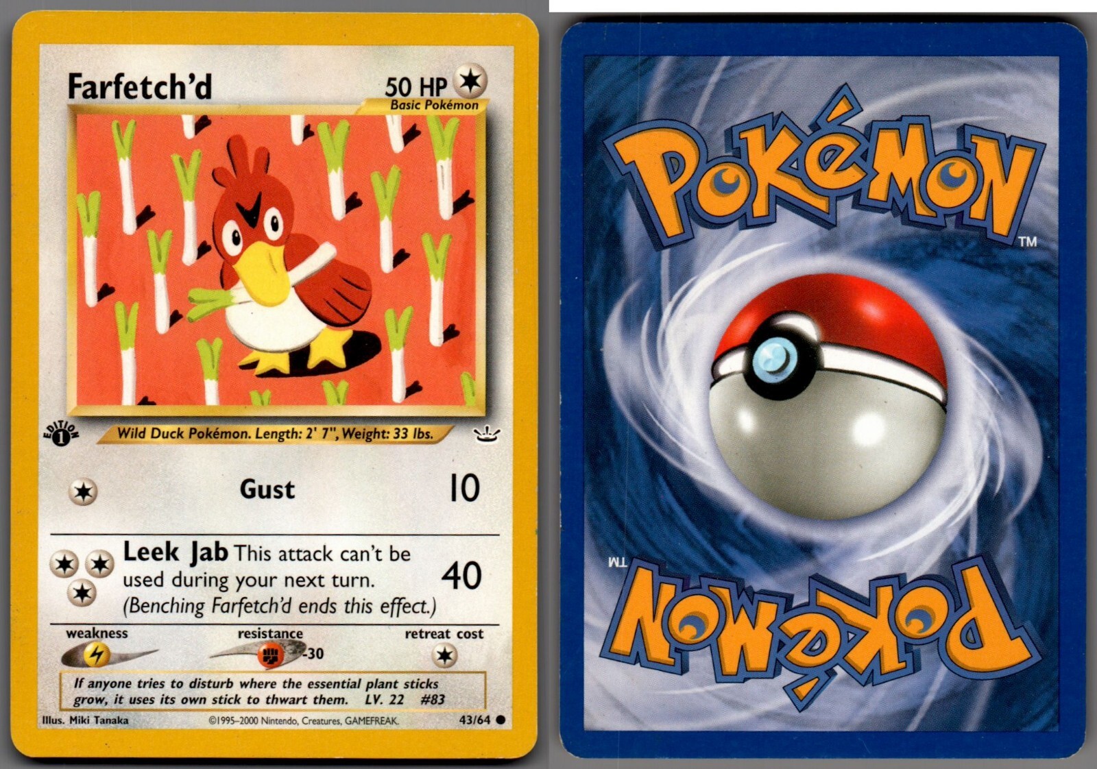 2001 Pokemon, Neo Revelation, #43/64 Farfetch'd, 1st Edition, Common