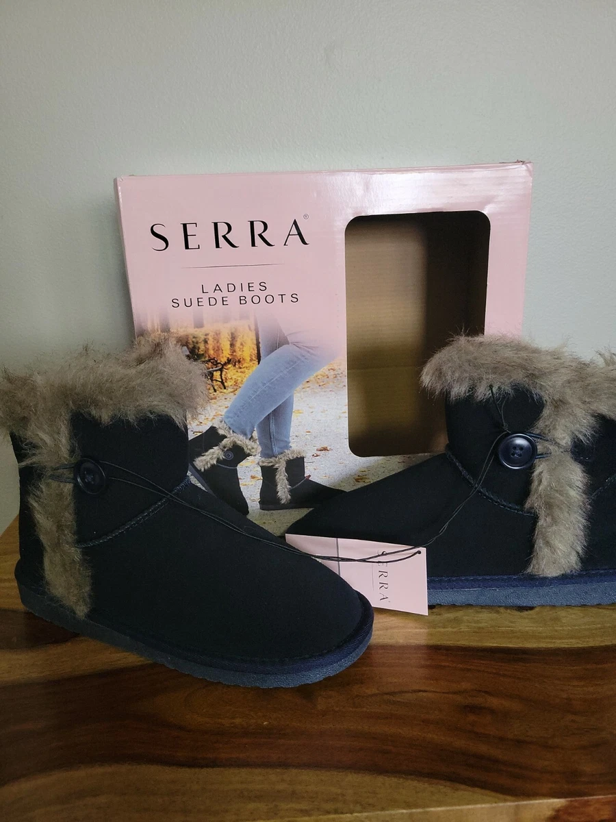 Serra Genuine Suede Leather Women s Winter Boots Navy New With Box