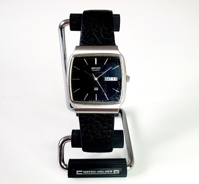 1979 Seiko SQ Watch Mens Retro Square Case Black Dial Quartz New