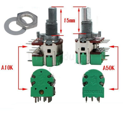 2PCS H120 Stereo channel with switch A50K A10K 15MM Volume Potentiometer