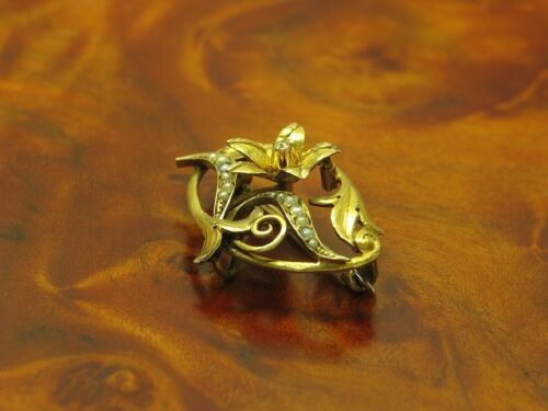 8kt 333 Oro Amarillo Art Decó Broche con Diamante & Granos de Perlas Ribete / - Picture 2 of 6