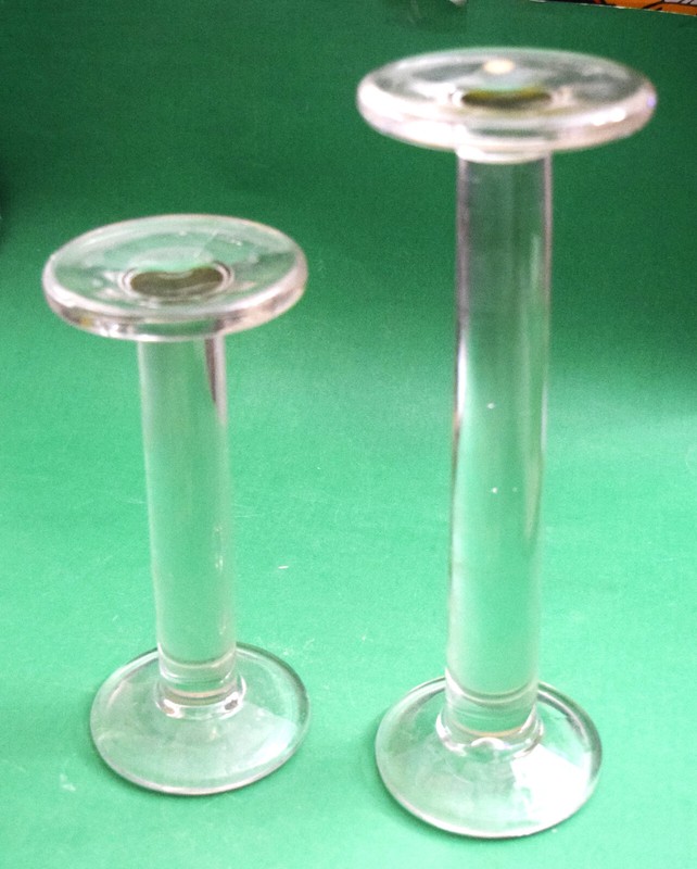 WESTMORELAND GLASS Two Hat Display Stands, 12" and 9" Hand Made 1940s Vintage